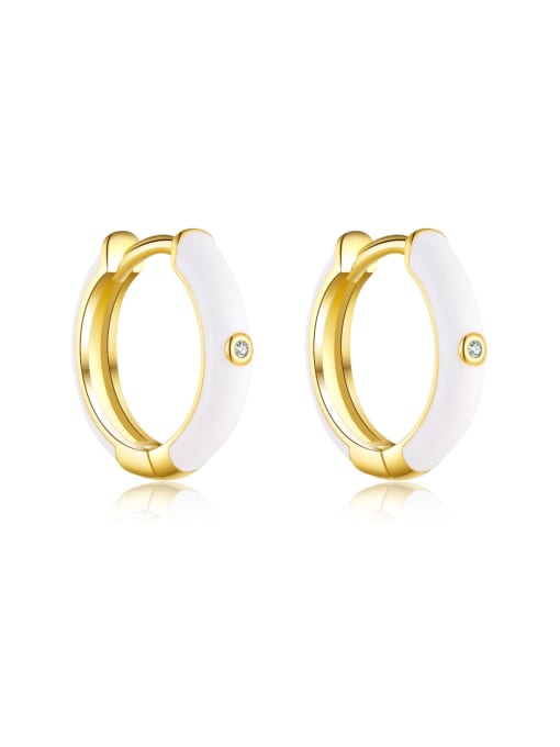 18K gold [white drip glue] 925 Sterling Silver Cubic Zirconia Enamel Geometric Trend Stud Earring